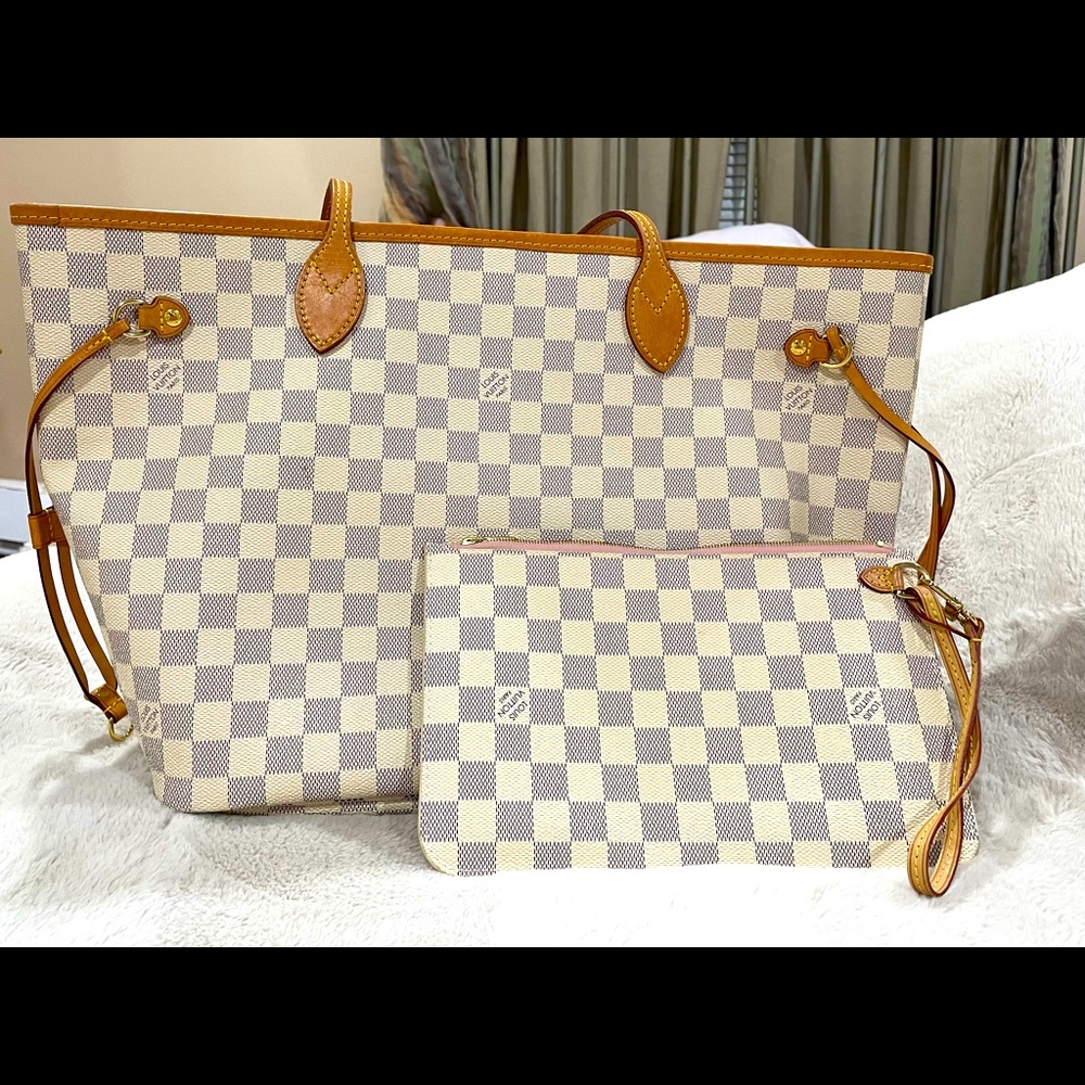 Louis Vuitton Neverfull MM DAMIER AZUR with pink interior